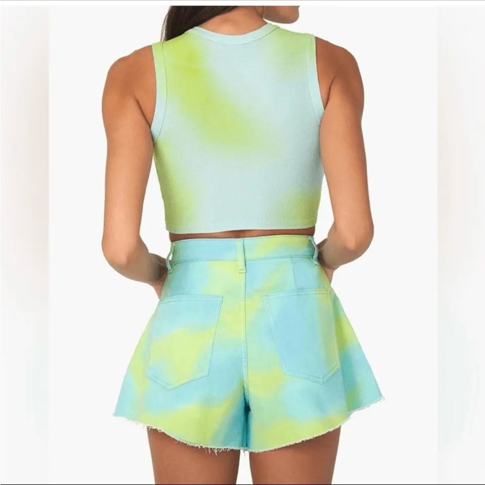 NWT WeWoreWhat Tie Dye Stretch Twill Denim Flare Bell Shorts